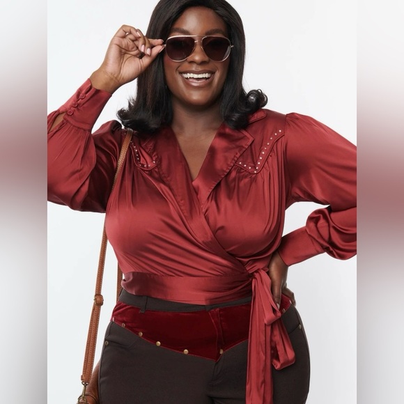 Unique Vintage Tops - Unique Vintage Jewel Studded Wrap Blouse